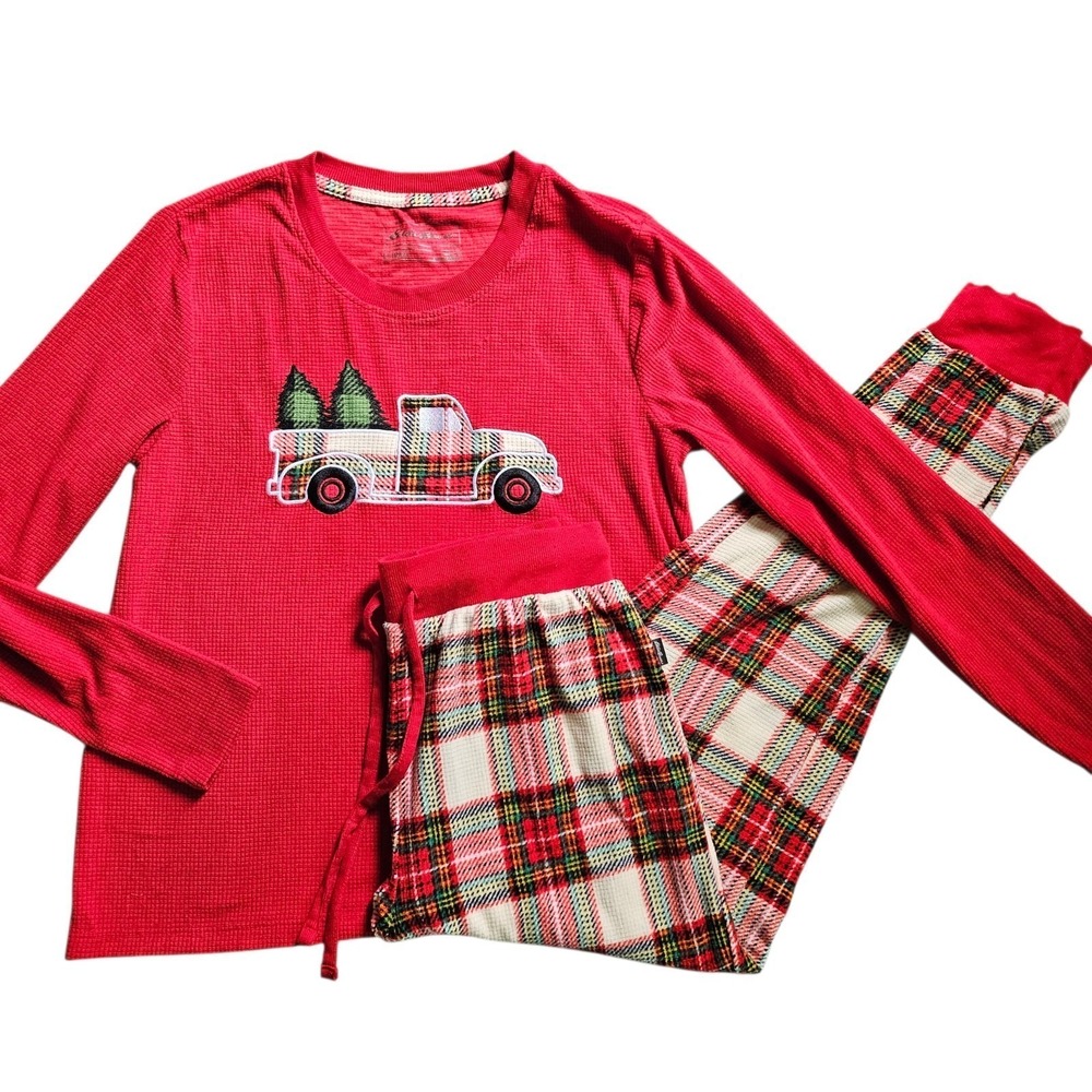 Eddie Bauer Womens Pajama Set Red Tartan Plaid‎ Truck Christmas Holiday Small